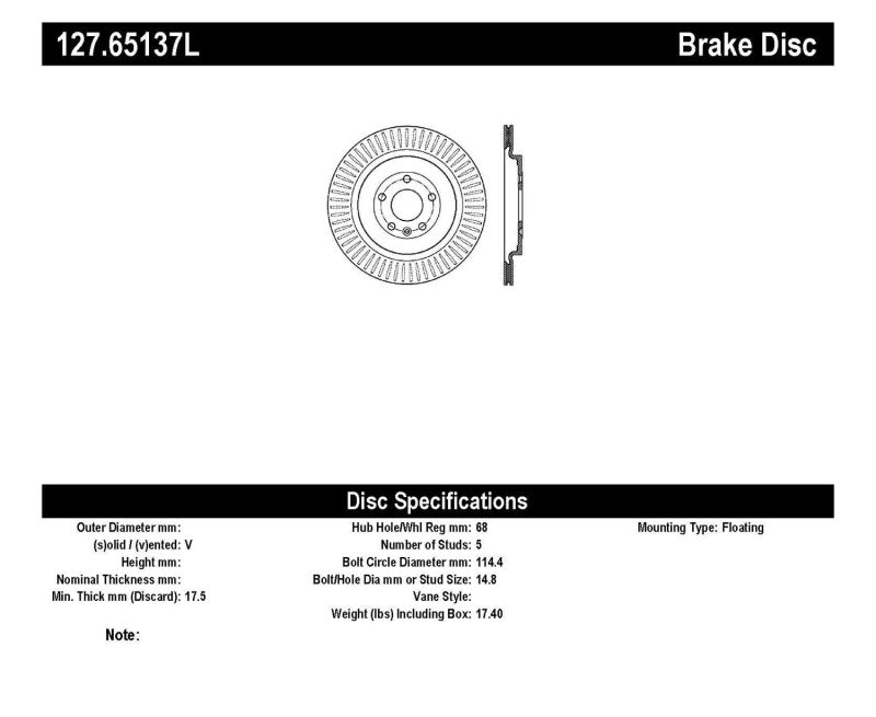 Stoptech 127.65137L Slotted & Drilled Sport Brake Rotor