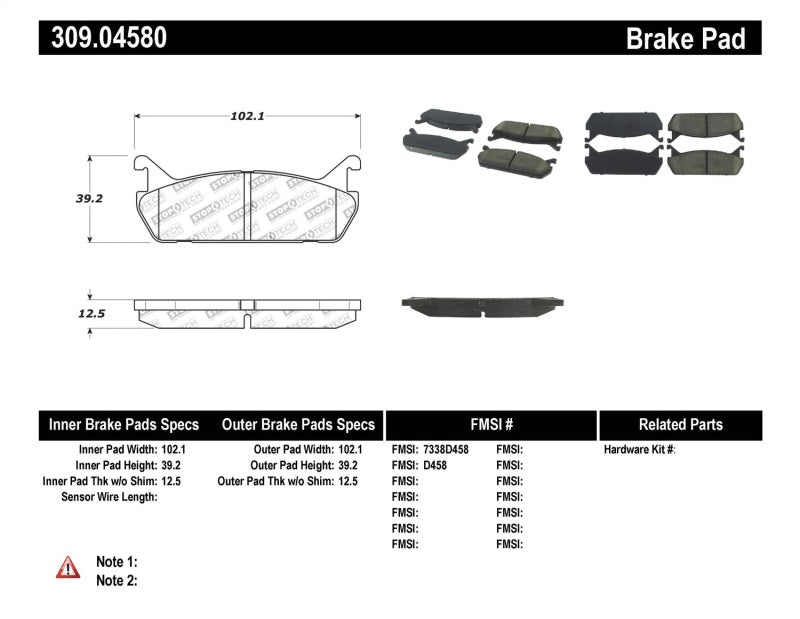 Stoptech 309.0458 Performance 90-93 fits Mazda Miata Rear Brake Pads D525