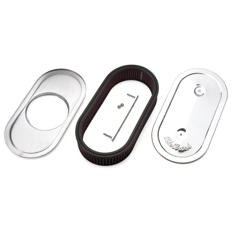 Edelbrock 1236 Air Cleaner Pro-Flo Series Oval Steel Top Cloth Element 13 5In X 7In X 3 5In Chrome