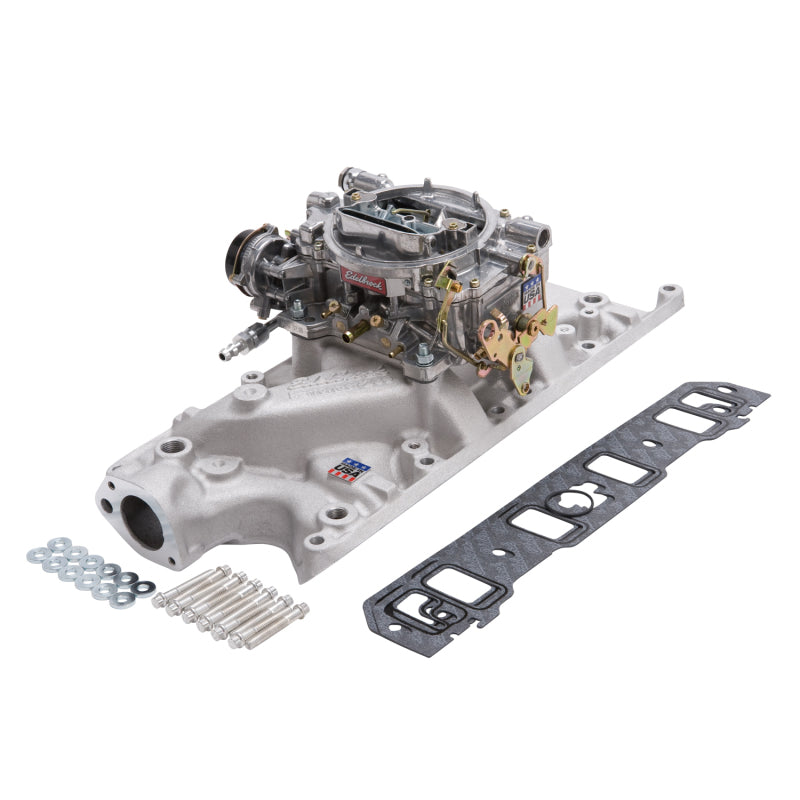 Edelbrock 2031 Manifold And Carb Kit Performer Small Block fits Ford 289-302 Natural Finish