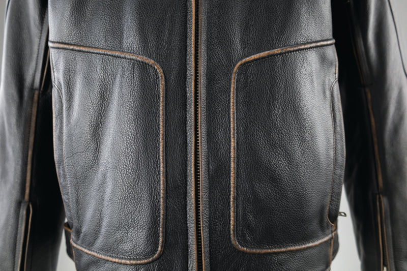 Kuryakyn 094382 Kuryakyn Leather By River Road Hoodlum Vintage Leather Jacket Black - Small