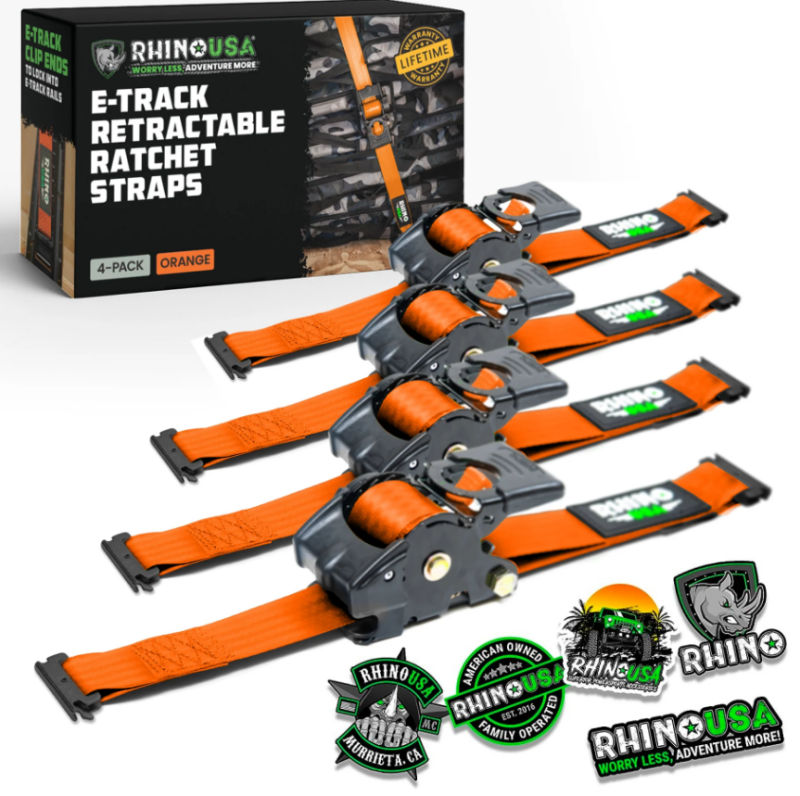 Rhino USA TD-RSRE1X10-2ORG Retractable Ratchet Straps (2Pk 1Inx10Ft) Orange