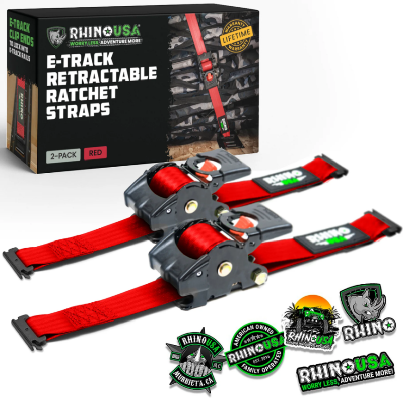 Rhino USA TD-RSRE1X10-2RED Retractable Ratchet Straps (2Pk 1Inx10Ft) Red