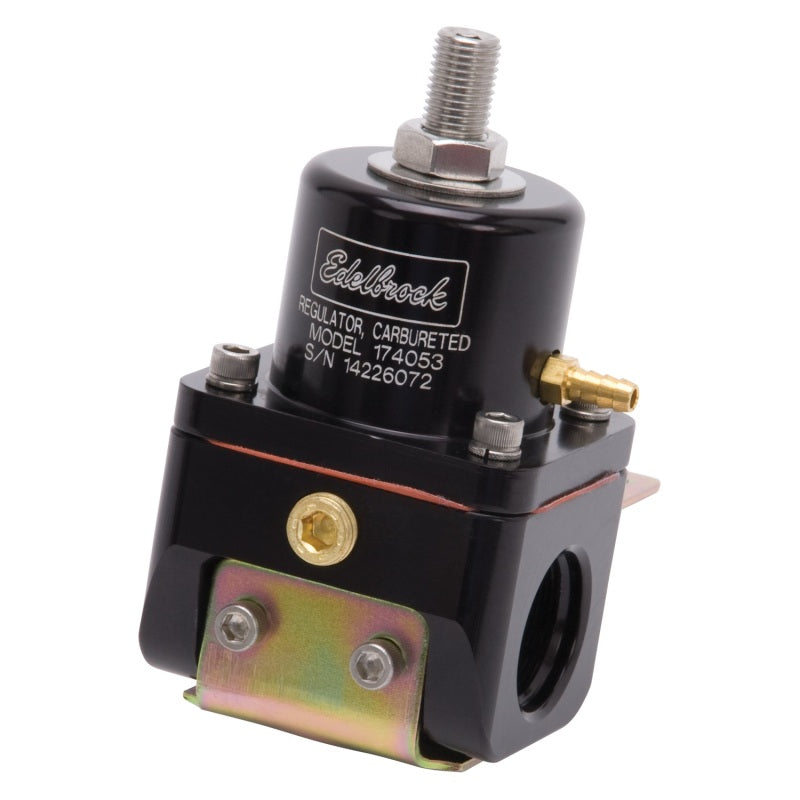 Edelbrock 174053 Fuel Pressure Regulator Carbureted 180 GPH 5-10 PSI -10 In/Out -6 Return Black