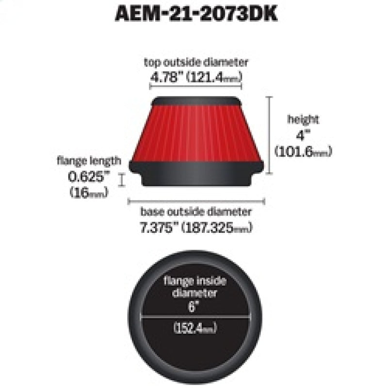 AEM 21-2073DK 5 inch x 5 inch DryFlow Air Filter