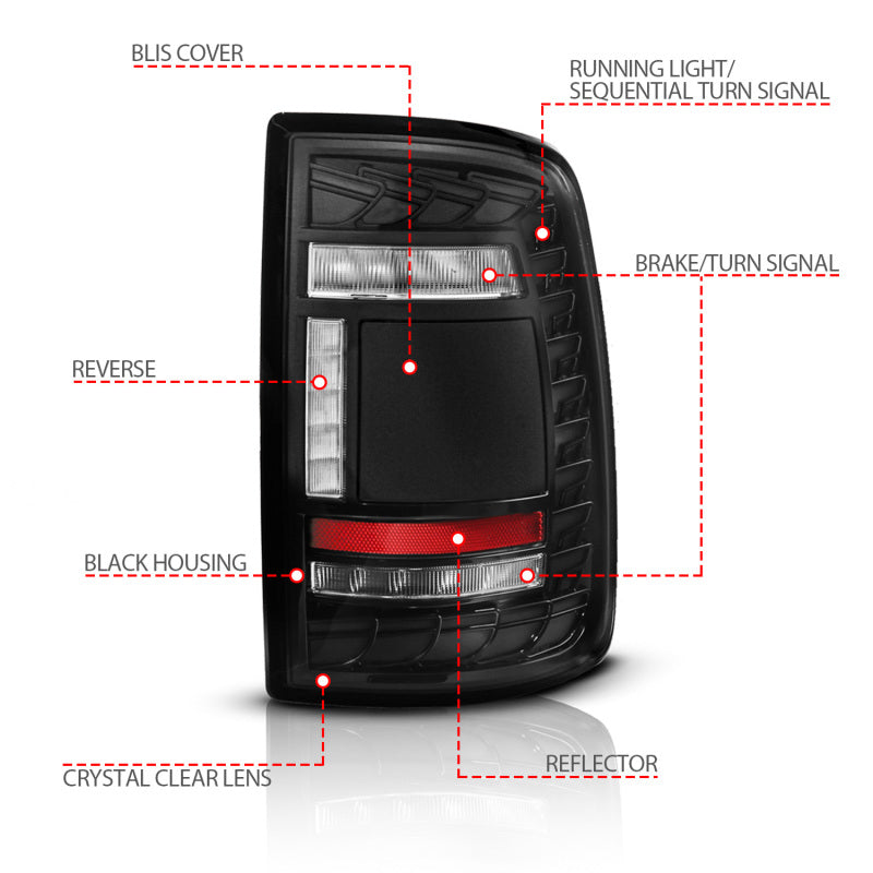 ANZO 311482A 19-24 fits RAM 2500/3500 Full LED Tail Lights SeqSig Black - Pair