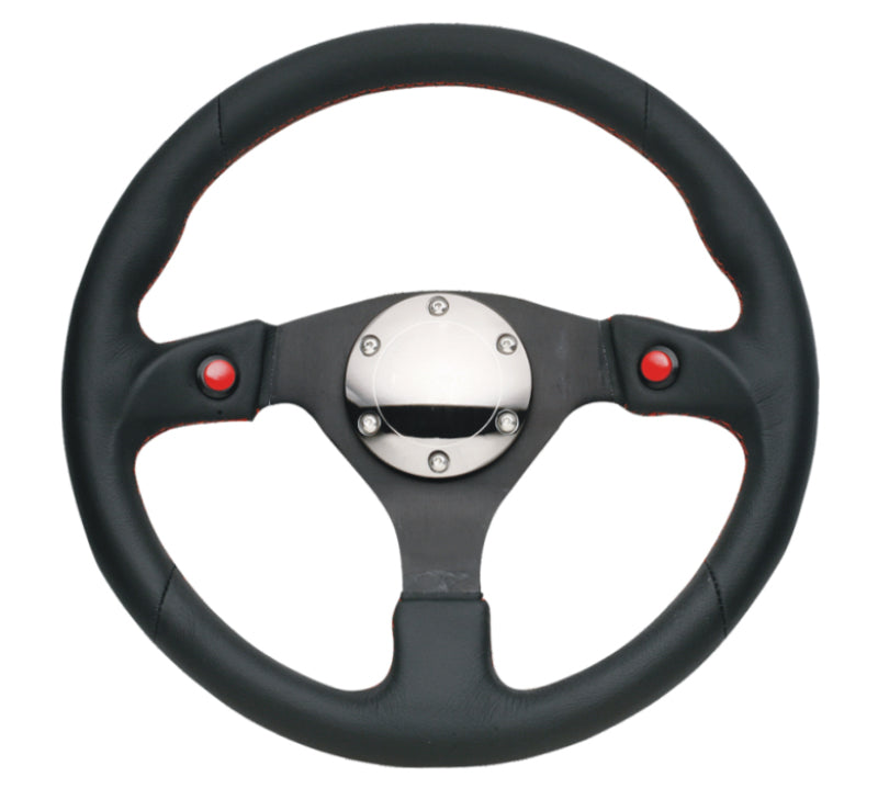 NRG RST-007R Reinforced Steering Wheel (320mm) Blk Leather w/Dual Buttons