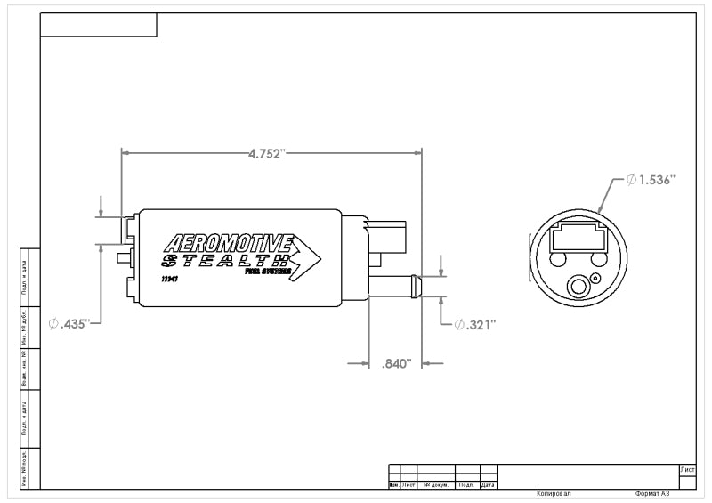Aeromotive 11541 340 Series Stealth In-Tank E85 Fuel Pump - Offset Inlet