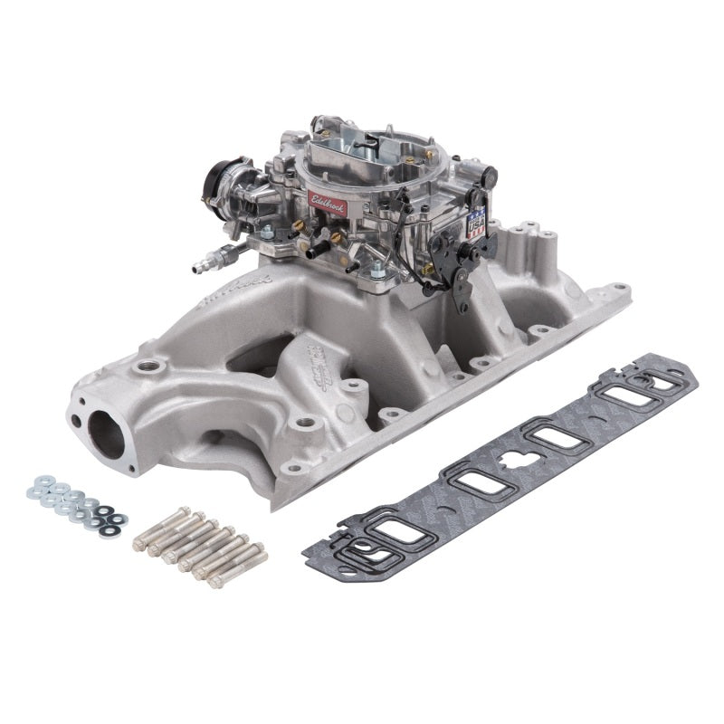 Edelbrock 2034 Manifold And Carb Kit Performer RPM Air-Gap Small Block fits Ford 351W Natural Finish