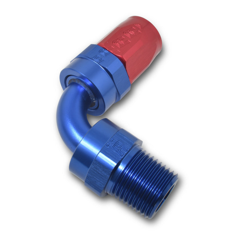 Russell 612130 Performance -12 AN Red/Blue 90 Deg Full Flow Swivel Pipe Thread Hose End (With 1/2in NPT)