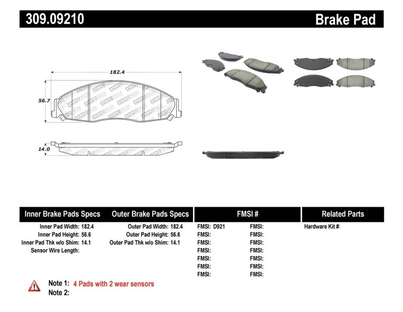 Stoptech 309.0921 Performance Brake Pads