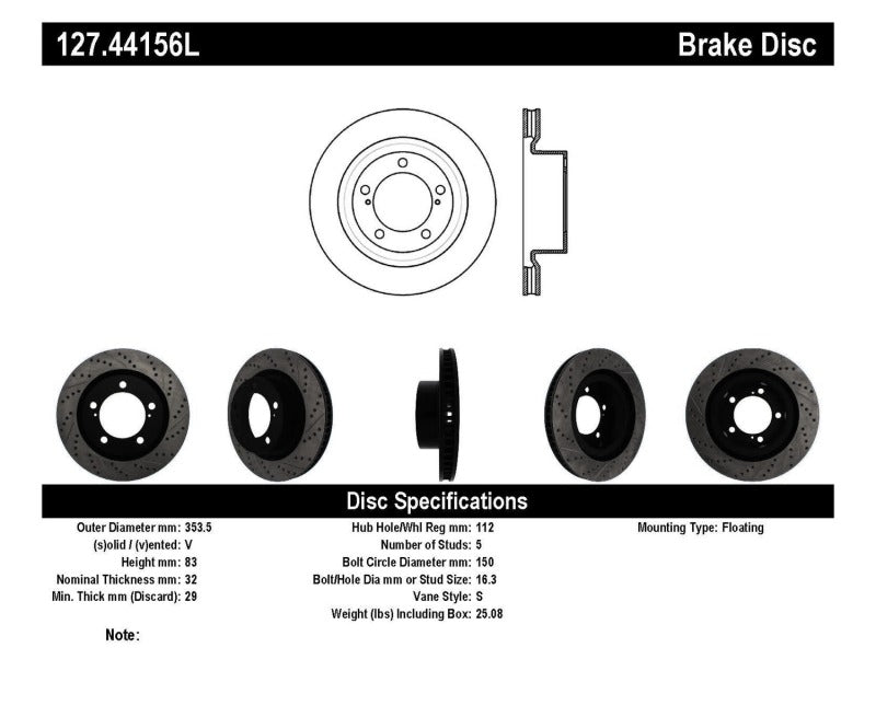 Stoptech 127.44156L 07-09 fits Toyota Tundra / 08-09 Toyota Sequoia Front Left Slotted & Drilled Rotor