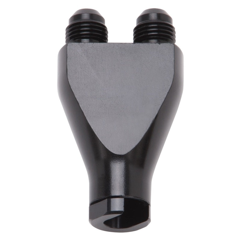 Russell 644143 Performance Billet Y-Block Adapter 3/8in SAE Qick Disconnect (2) -6AN Male Flare Black