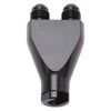 Russell 644143 Performance Billet Y-Block Adapter 3/8in SAE Qick Disconnect (2) -6AN Male Flare Black