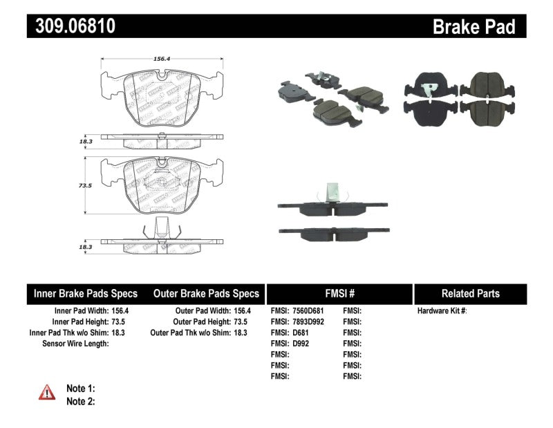 Stoptech 309.0681 Performance 00-04 fits BMW M5 E39 / 00-06 X5 / 03-05 Range Rover HSE Front Brake Pads