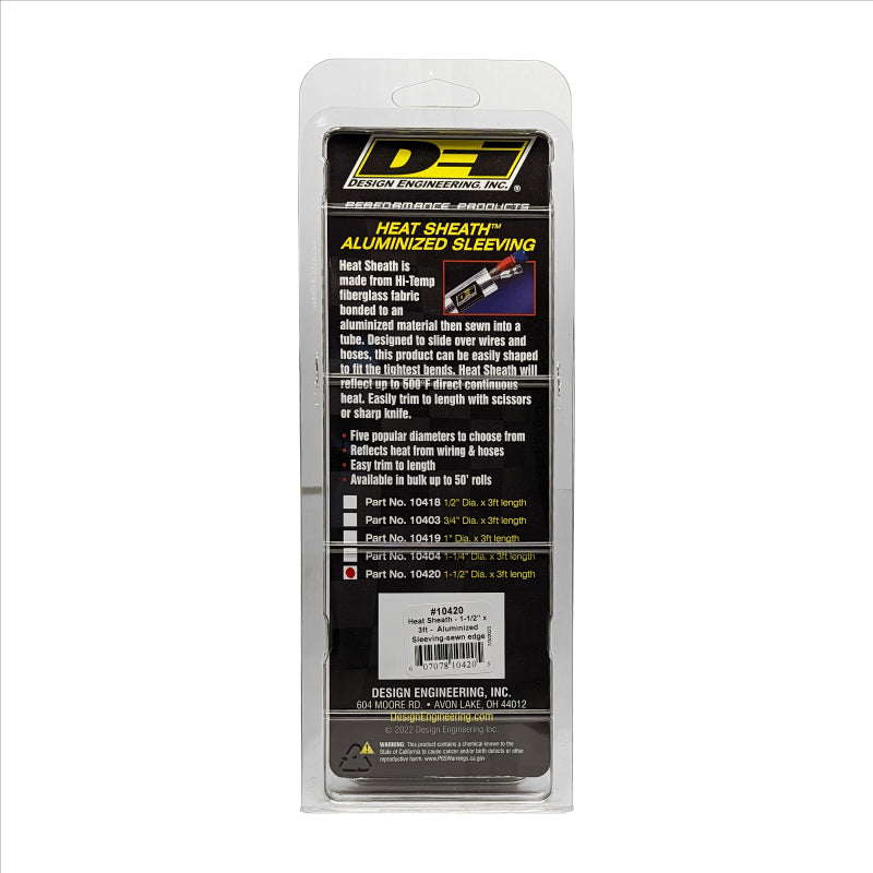 DEI 10420 Heat Sheath 1-1/2in I.D. x 3ft - Aluminized Sleeving - Sewn Edge