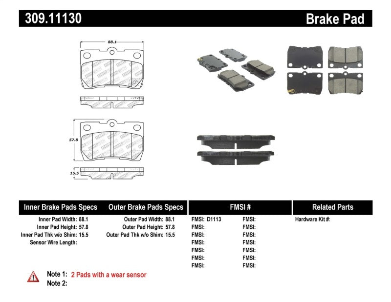 Stoptech 309.1113 Performance 06 fits Lexus GS300/430 / 07-08 GS350 / 06-08 IS250/350 Rear Brake Pads