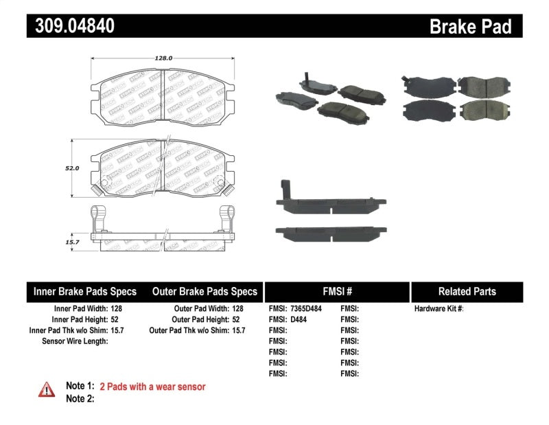 Stoptech 309.0484 Performance 4/89-99 fits Mitsubishi Eclipse GST Front Brake Pads
