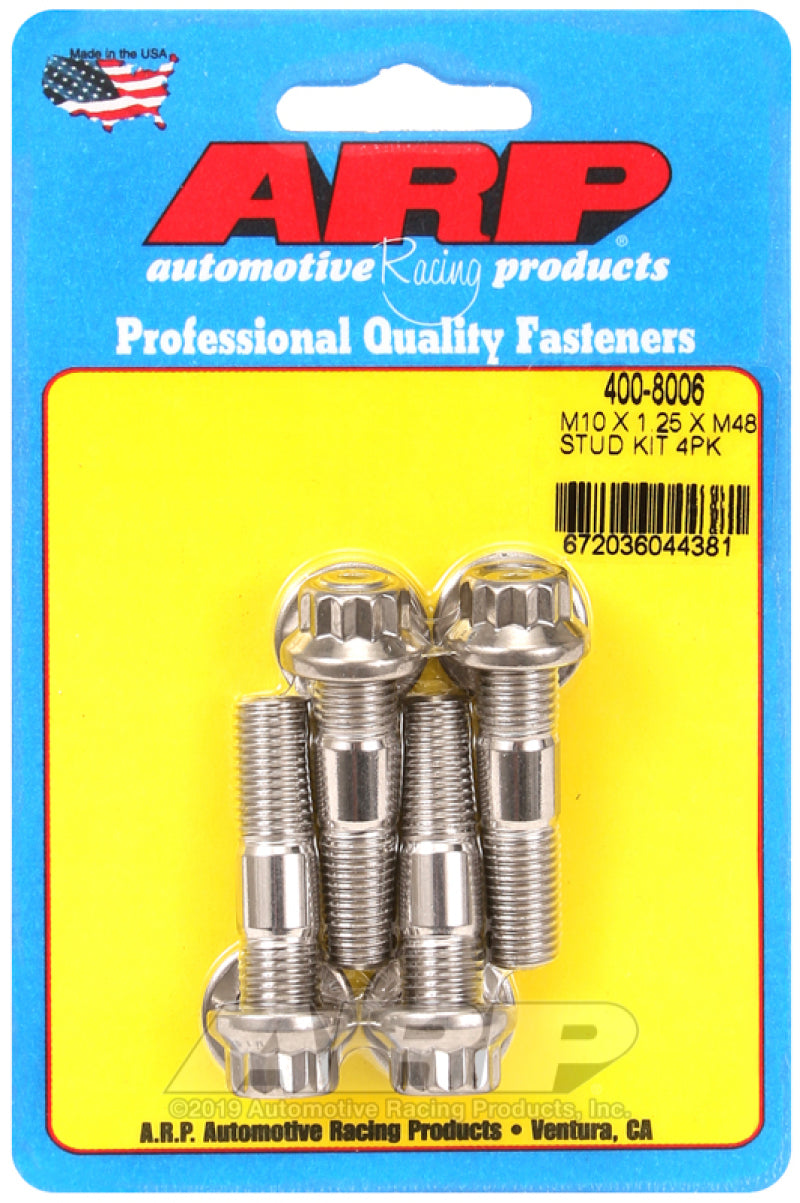 ARP 400-8006 M10 x 1.25 x 48mm Broached 4 Piece Stud Kit