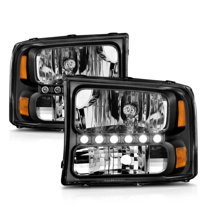 ANZO 111106 2004 fits Ford 00-20 Excursion Crystal Headlights Black w/ LED 1pc