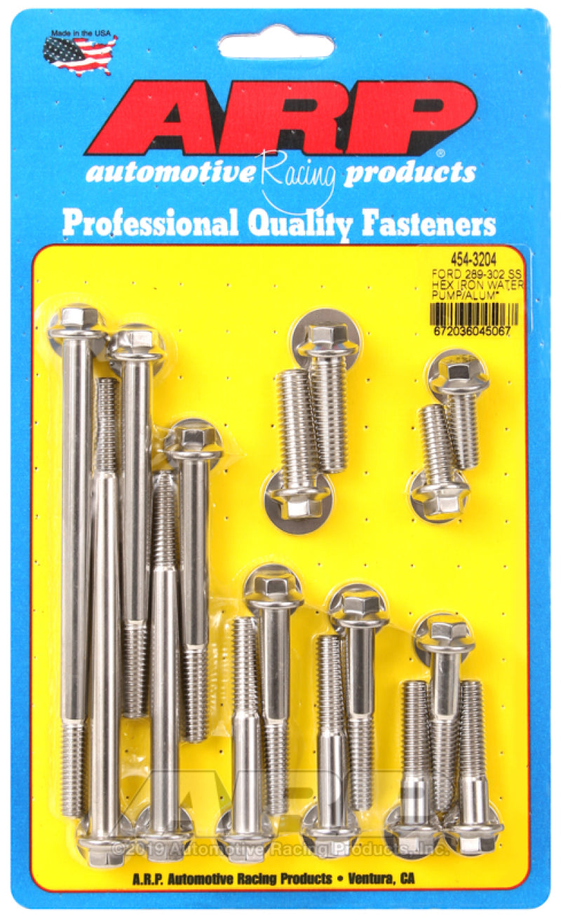 ARP 454-3204 fits Ford 289-302 SS Hex Iron Water Pump and Front Cover Bolt Kit