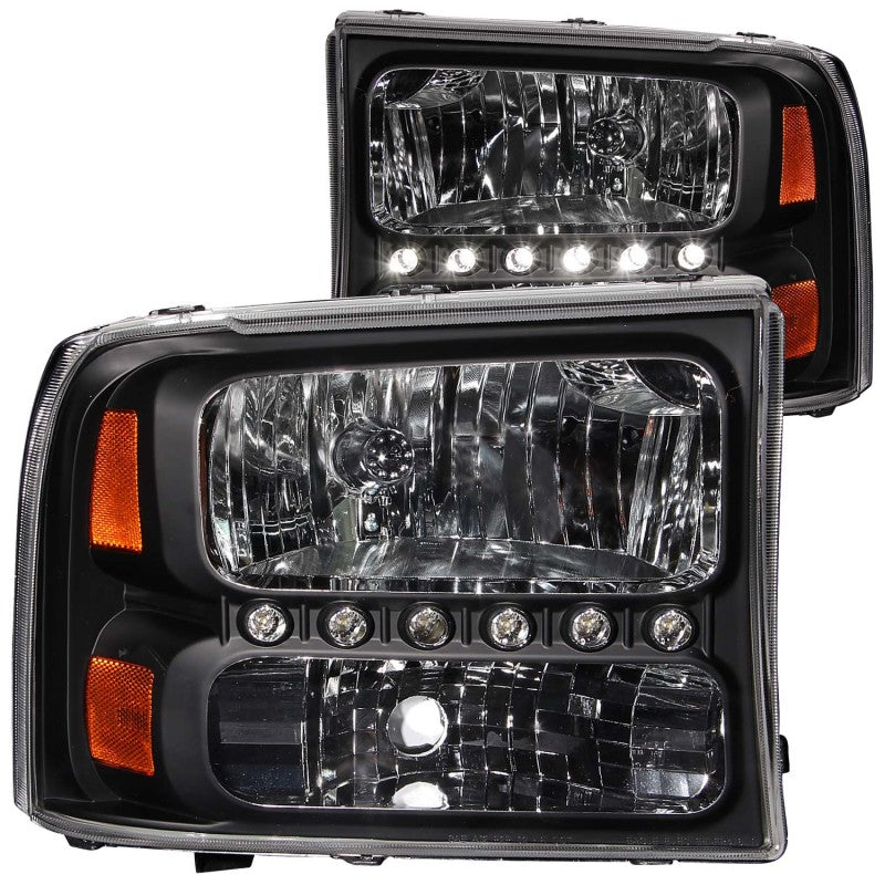 ANZO 111106 2004 fits Ford 00-20 Excursion Crystal Headlights Black w/ LED 1pc