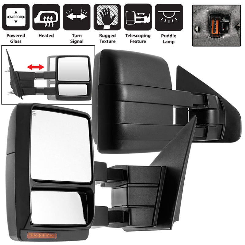 xTune 9936791 fits Ford F-150 07-14 Heated Amber LED Signal Telescoping Mirror