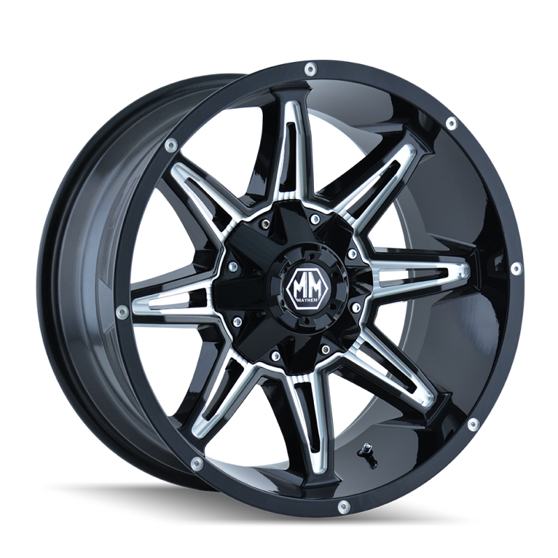 Mayhem 8090-8981M 8090 Rampage 18x9 / 8x165.1 BP / -12mm Offset / 130.8mm Hub Gloss Black Milled Wheel