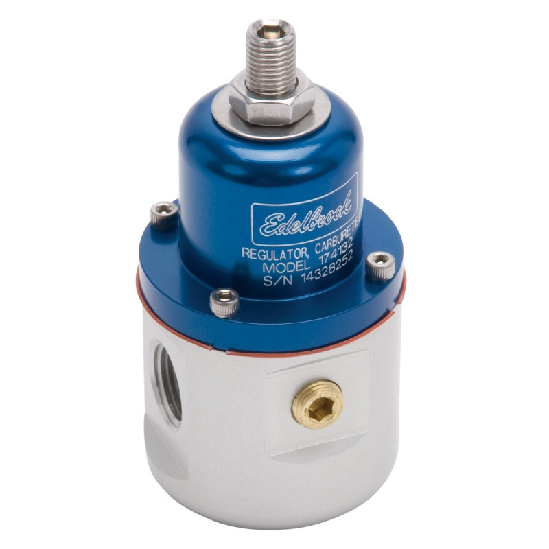 Edelbrock 174132 Fuel Pressure Regulator Carbureted 160 GPH 5-10 PSI 3/8In In/Out 3/8In Return Blue/Clear
