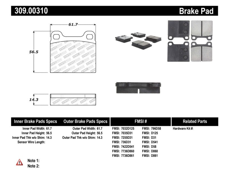 Stoptech 309.0031 Performance 98-04 Volvo C70/98-00 V70 Rear Brake Pads