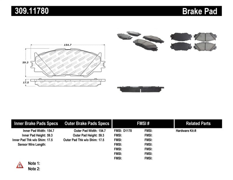 Stoptech 309.1178 Performance 06-10 Lexus IS250 Front Brake Pads