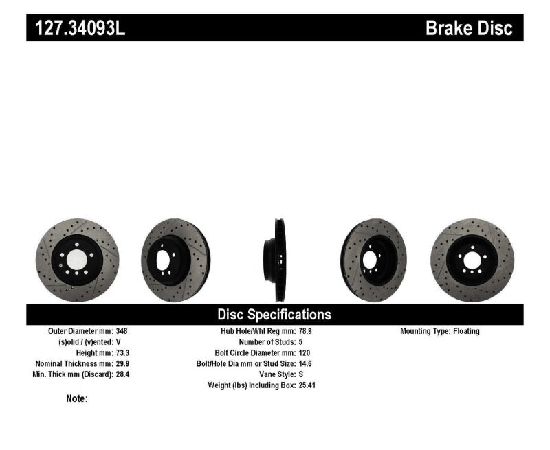 Stoptech 127.34093L 07-09 fits BMW 335 (E90/E92/E93) Slotted & Drilled Left Front Rotor