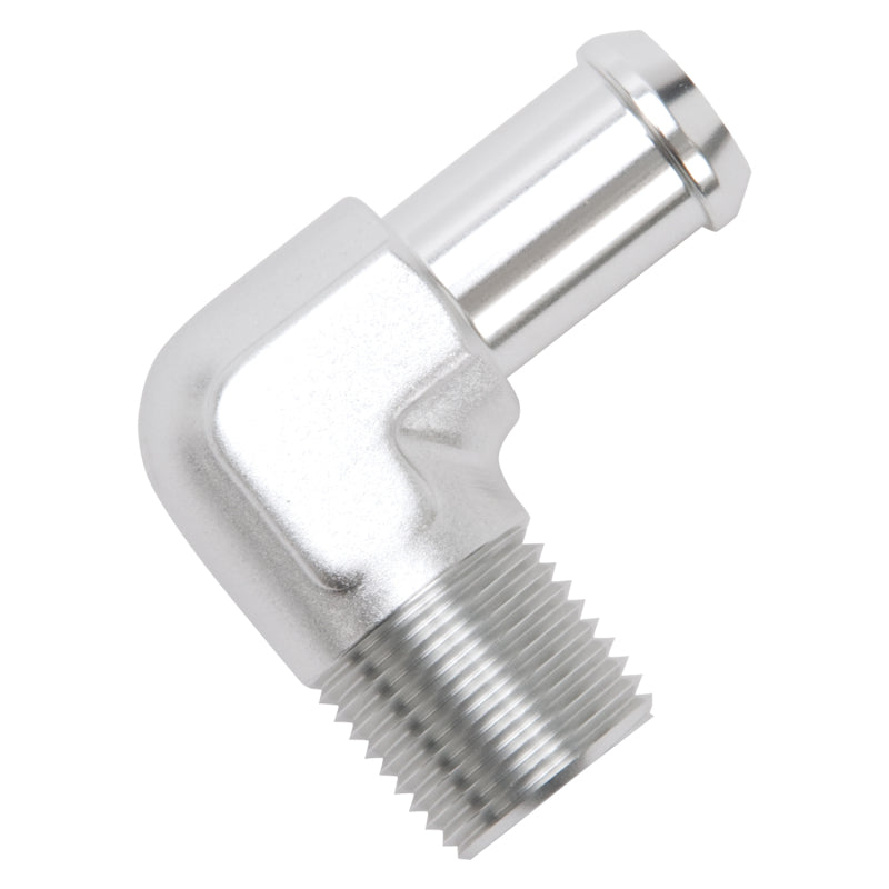 Edelbrock 8179 Hose End 90-Deg 1/2In NPT to 5/8In Barb Clear Anodize