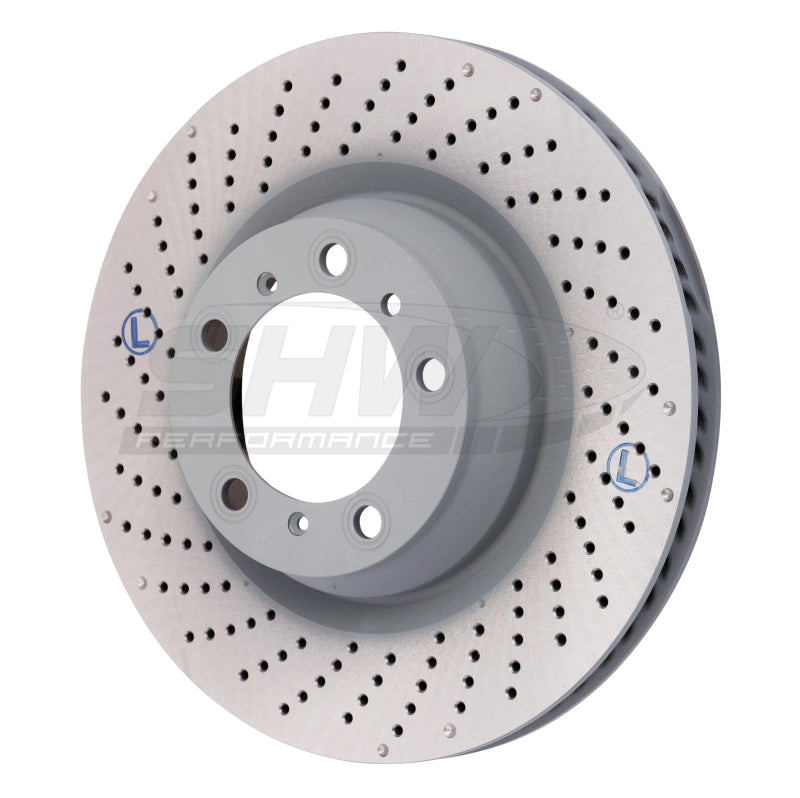 SHW Performance PRL39977 SHW 07-13 fits Porsche 911 Turbo 3.8L w/o Ceramics Left Rear Drilled-Dimpled MB Brake Rotor (99735240502)