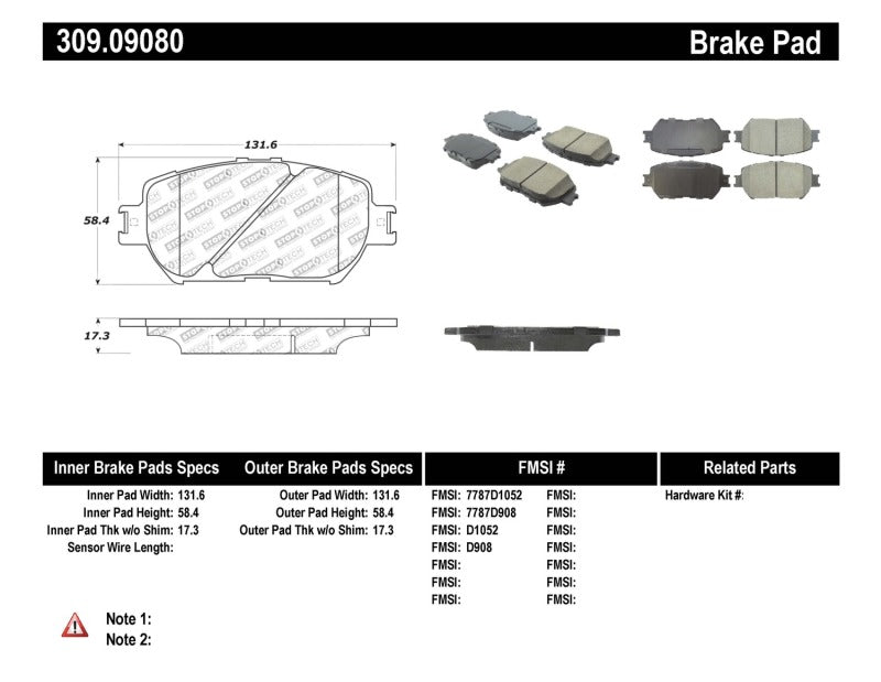Stoptech 309.0908 Performance 06 fits Lexus GS / 09-10 IS Front Brake Pads