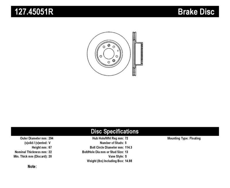 Stoptech 127.45051R Slotted & Drilled Sport Brake Rotor