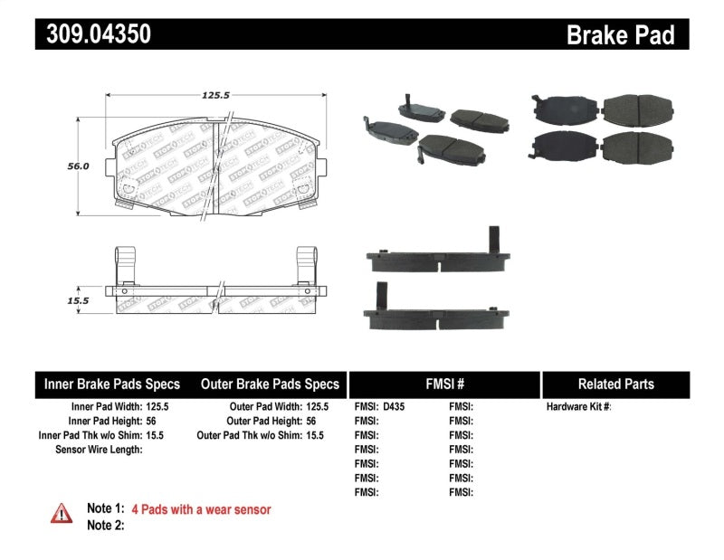 Stoptech 309.0435 Performance 87-92 MK3 Supra Front Brake Pads