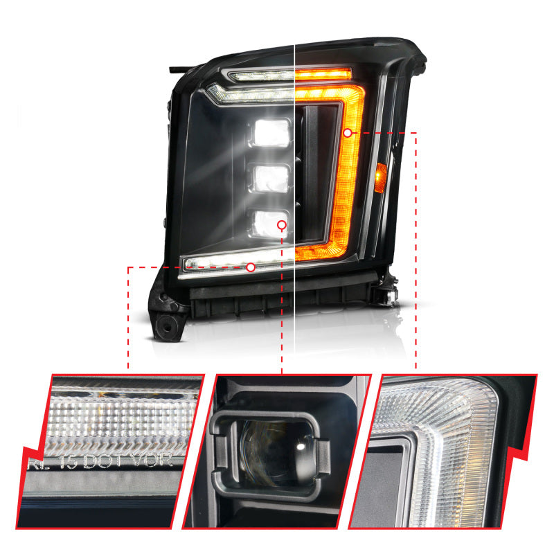 ANZO 111635X-L 15-20 fits GMC Yukon (Incl XL - Factory Halogen Models) Full LED Proj Headlights Black - Driver Side