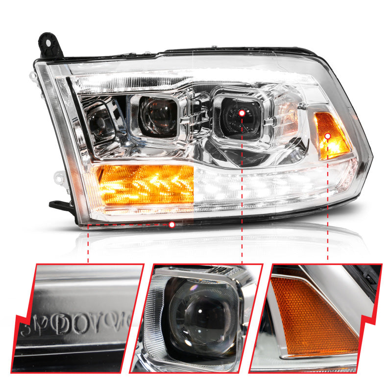 ANZO 111627A 09-19 fits Dodge RAM 1500 / 10-18 2500/3500 LED Proj Headlights SeqSig Chrome - Pair