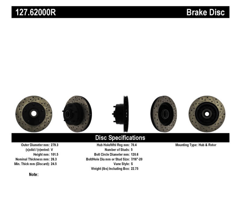 Stoptech 127.62000R Slotted & Drilled Sport Brake Rotor