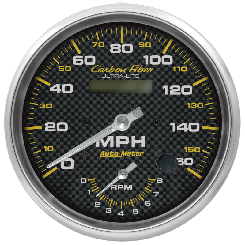 AutoMeter 4878 AutoMeter 160mph & 8k RPM Electirc Program 5in. Carbon Fiber Gauge Tach/Speedo