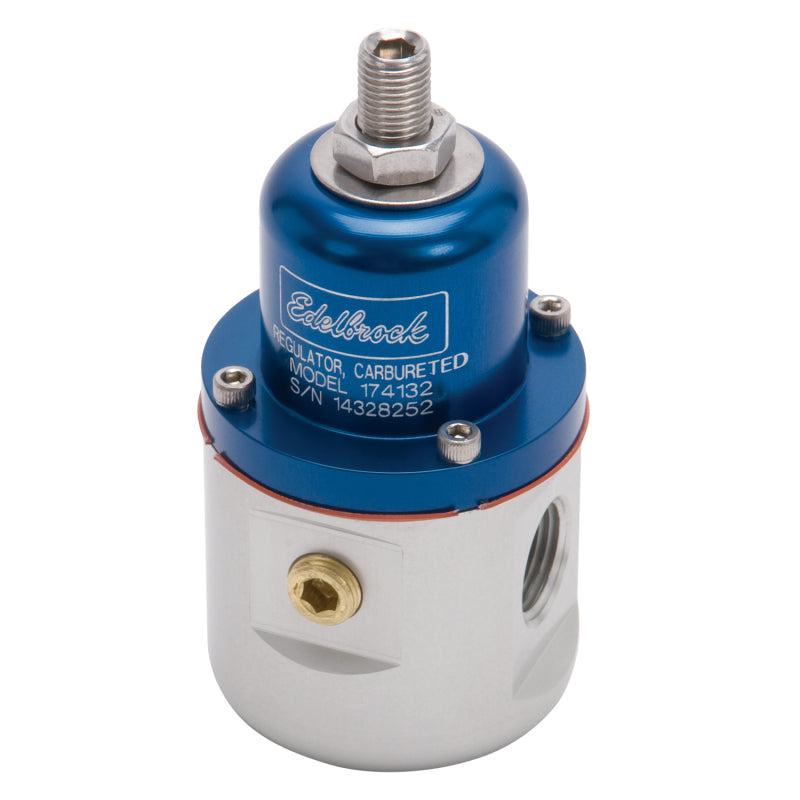 Edelbrock 174132 Fuel Pressure Regulator Carbureted 160 GPH 5-10 PSI 3/8In In/Out 3/8In Return Blue/Clear