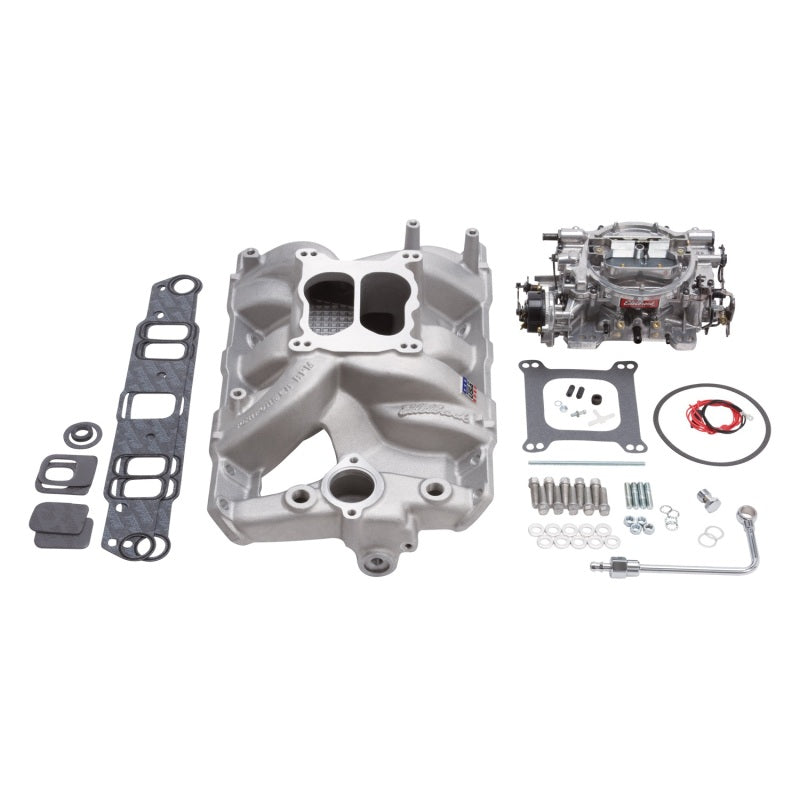 Edelbrock 2056 Manifold And Carb Kit Performer RPM fits Pontiac Natural Finish