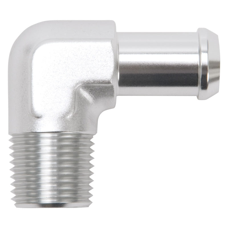 Edelbrock 8179 Hose End 90-Deg 1/2In NPT to 5/8In Barb Clear Anodize