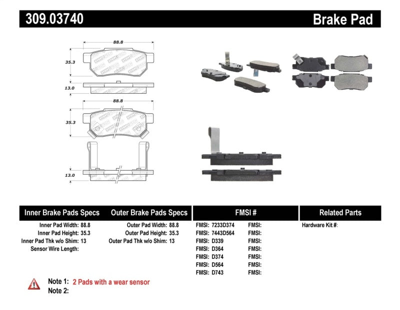 Stoptech 309.0374 Performance 90-01 Integra (exc. Type R)/90-93 fits Civic EX Coupe w rear disc & abs/99-00 Civic