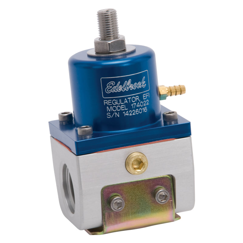 Edelbrock 174022 Fuel Pressure Regulator EFI 180 GPH 35-90 PSI -10In/Out -6 Return Blue/Clear