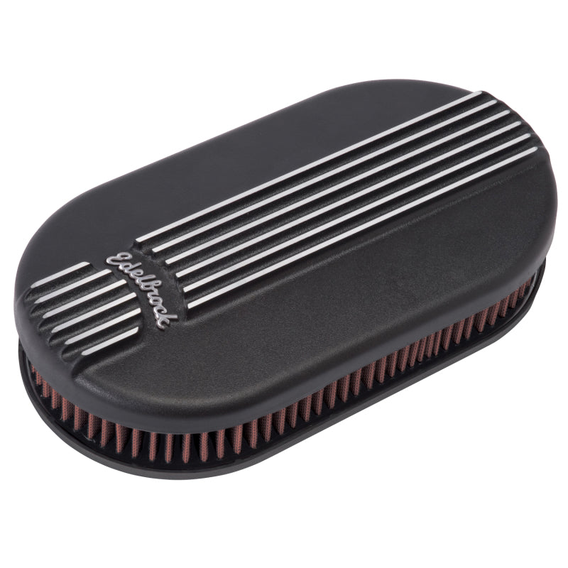 Edelbrock 41153 Air Cleaner Classic Series Oval Aluminum Top Cloth Element 17 5In X 9 35In X 3 9In Black