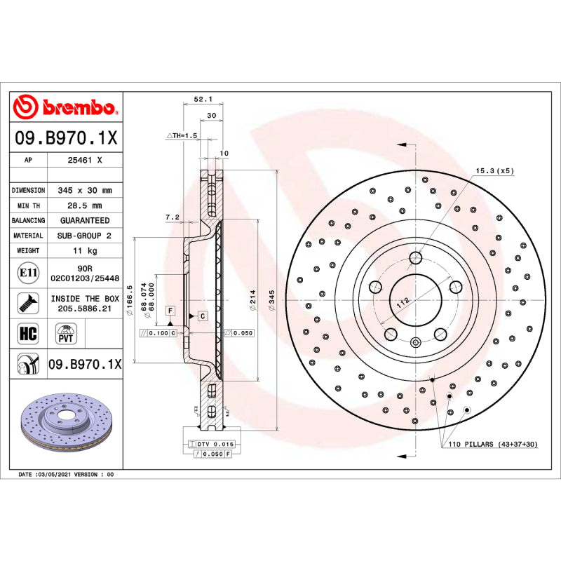 Brembo OE 09.B970.1X 14 15 fits Audi A6/A6 Quattro/12-16 S4/12-17 S5/17-20 Porsc