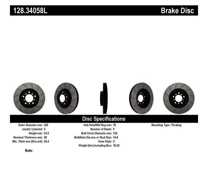 Stoptech 128.34058L 01-06 BMW M3 Drilled Left Front Rotor