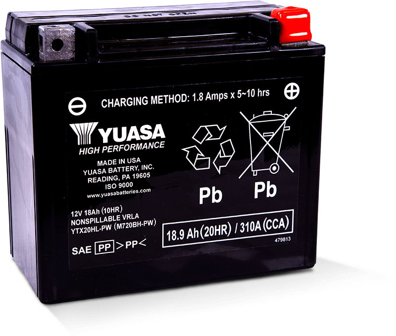 Yuasa YUAM720BH-PW YTX20HL-PW Maintenance Free AGM 12 Volt Battery